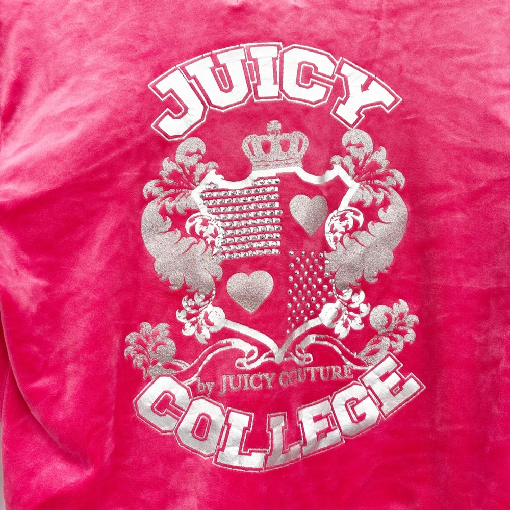 Juicy Couture Womens Hot Pink Velour Rhinestone Y2K Bling College Hoodie Size S